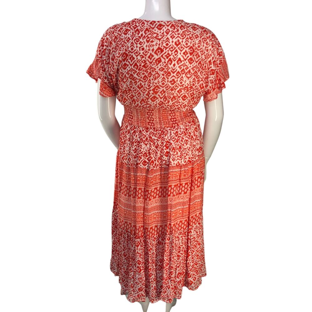J GEE Womens Size L Dress Floral Midi Smocked Cottage Core Orange *TINY FLAW - Picture 7 of 16